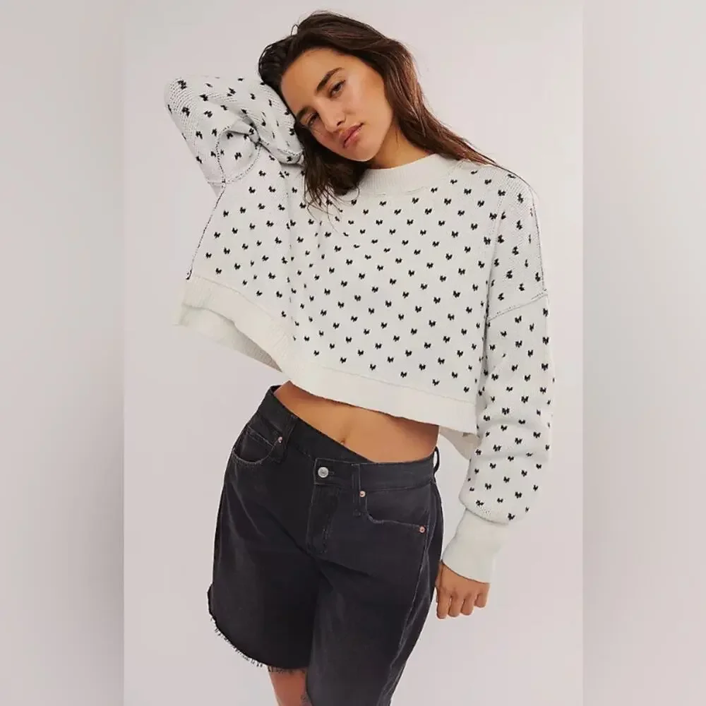 Free People Pattern Easy Street Crop Pullover XS